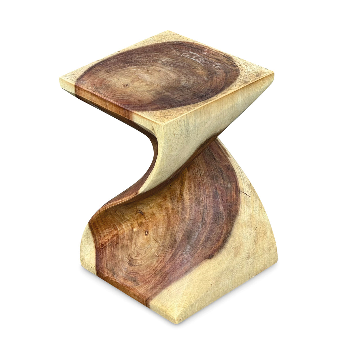 Small Solid Twist Lamp Table - Solid Suar Wood