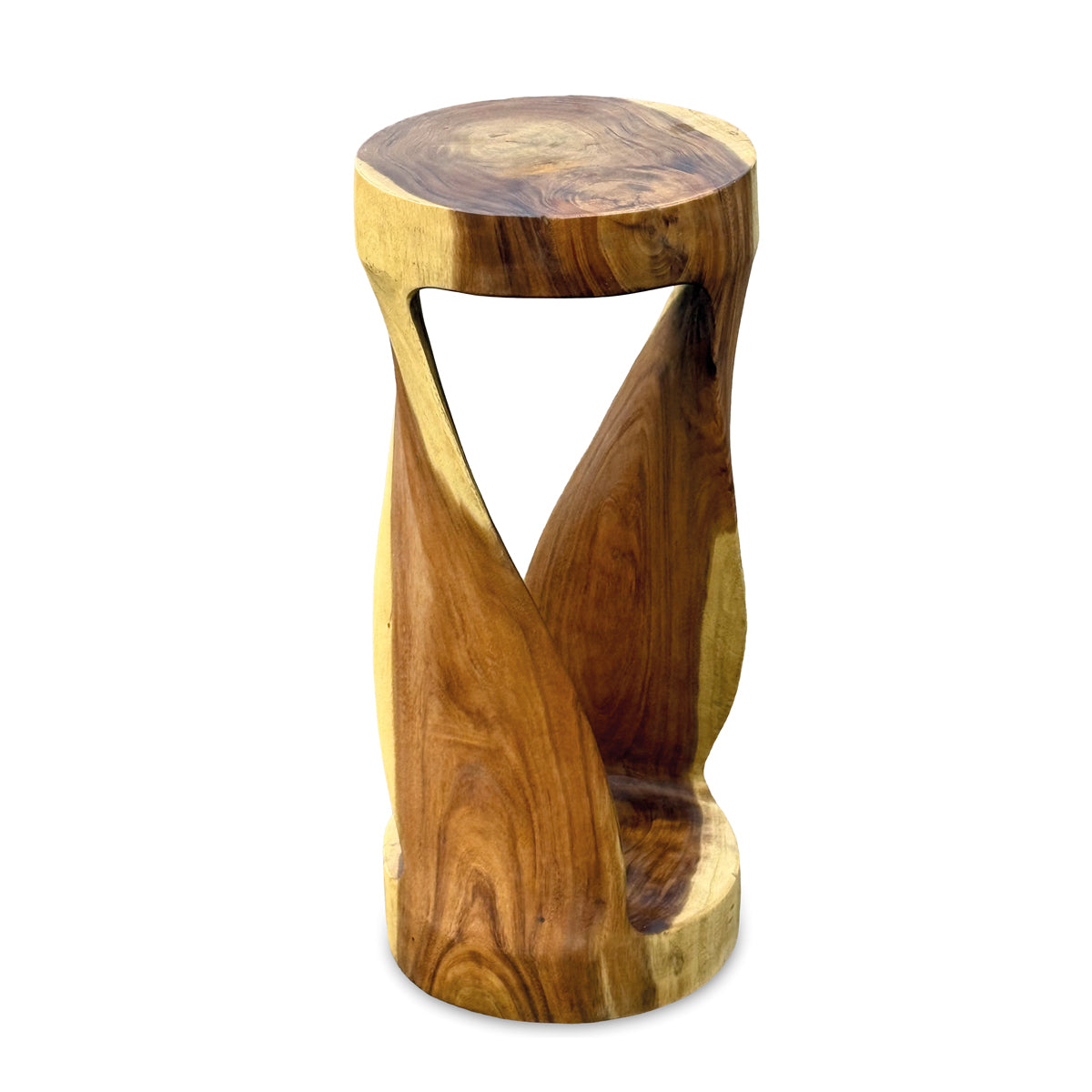 Large Round Twist Lamp Table - Solid Suar Wood