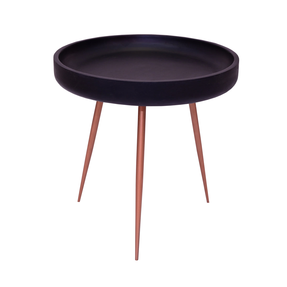 Circular Black Solid Mango Lamp/Side Table with Copper Legs