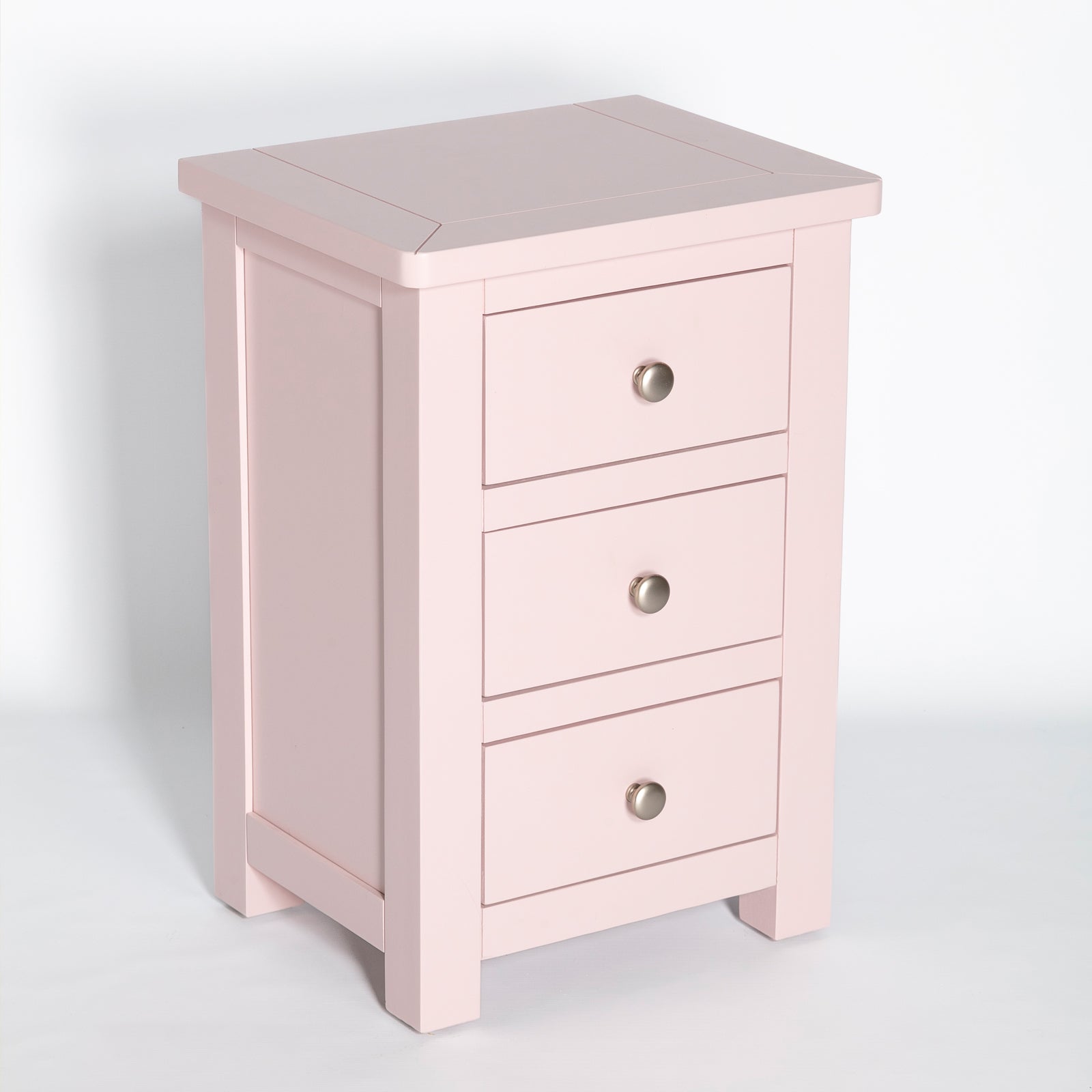 Manor Pink 3 Drawer Bedside Table Nightstand Fully Assembled