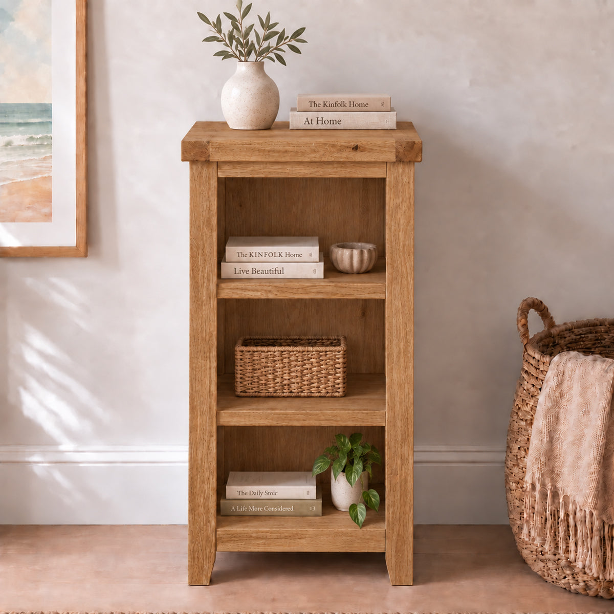 Cornish Country Waxed Oak Small Bookcase