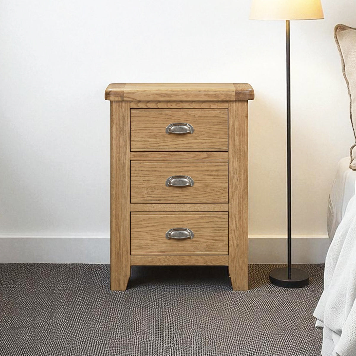 Hopwood Oak 3 Drawer Bedside Table