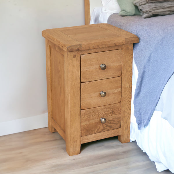 Cornish Chunky Oak 3 Drawer Bedside Table | Nightstand | Fully Assembled